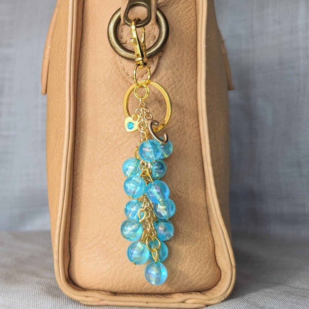 BLUE & GOLD BEADED LETTER C INITIAL CHARM FOR PURSE HANDBAG TOTE OR BACKPACK